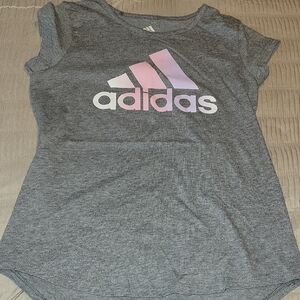 Adidas Heather Gray Tee with Pink and White Logo